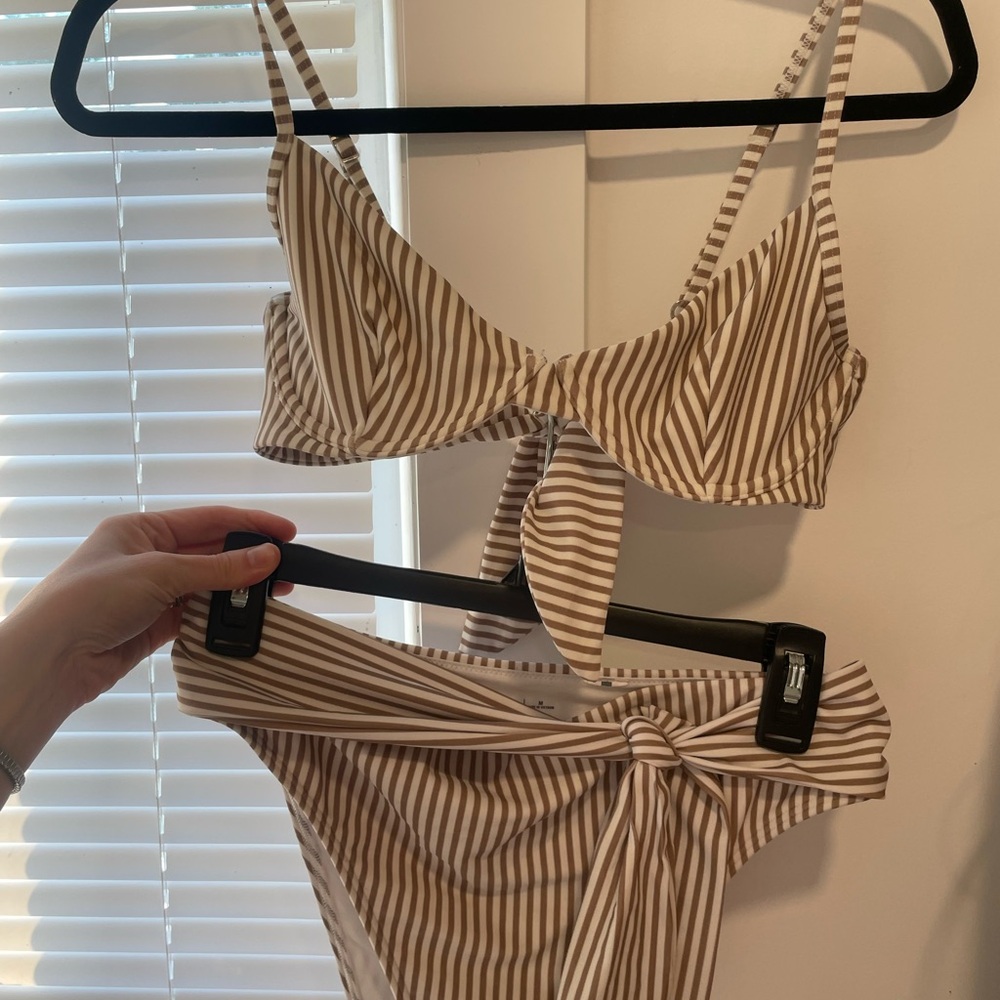 Abercrombie beige and white pin stripe bikini set
